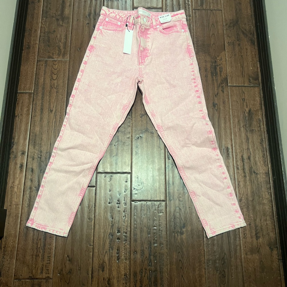 Pink acid wash mom jeans
